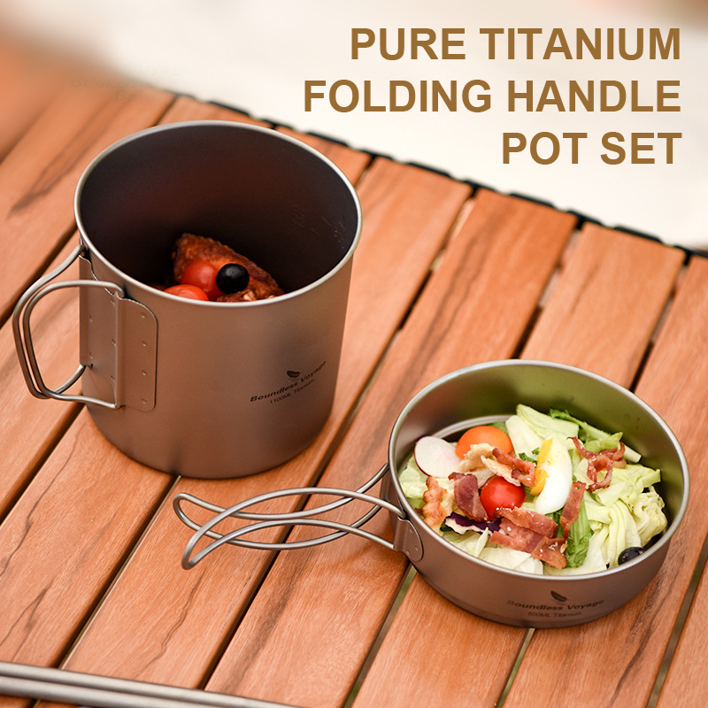 Camping Lightweight Cooking Pot - Conjunto de panelas dobráveis de titânio